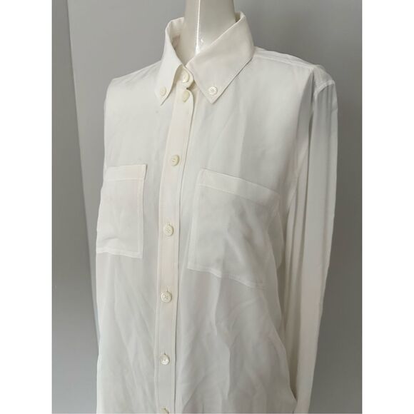 NWT Burberry Button Front Crystal Fringe Cuff Long Sleeve Silk Blouse Ivory Sz 6 - Picture 7 of 14